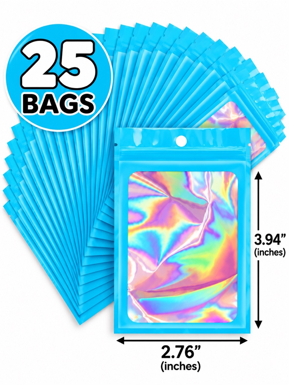 25 Blue Holographic Resealable Bags Jewelry Charms Small Item Storage